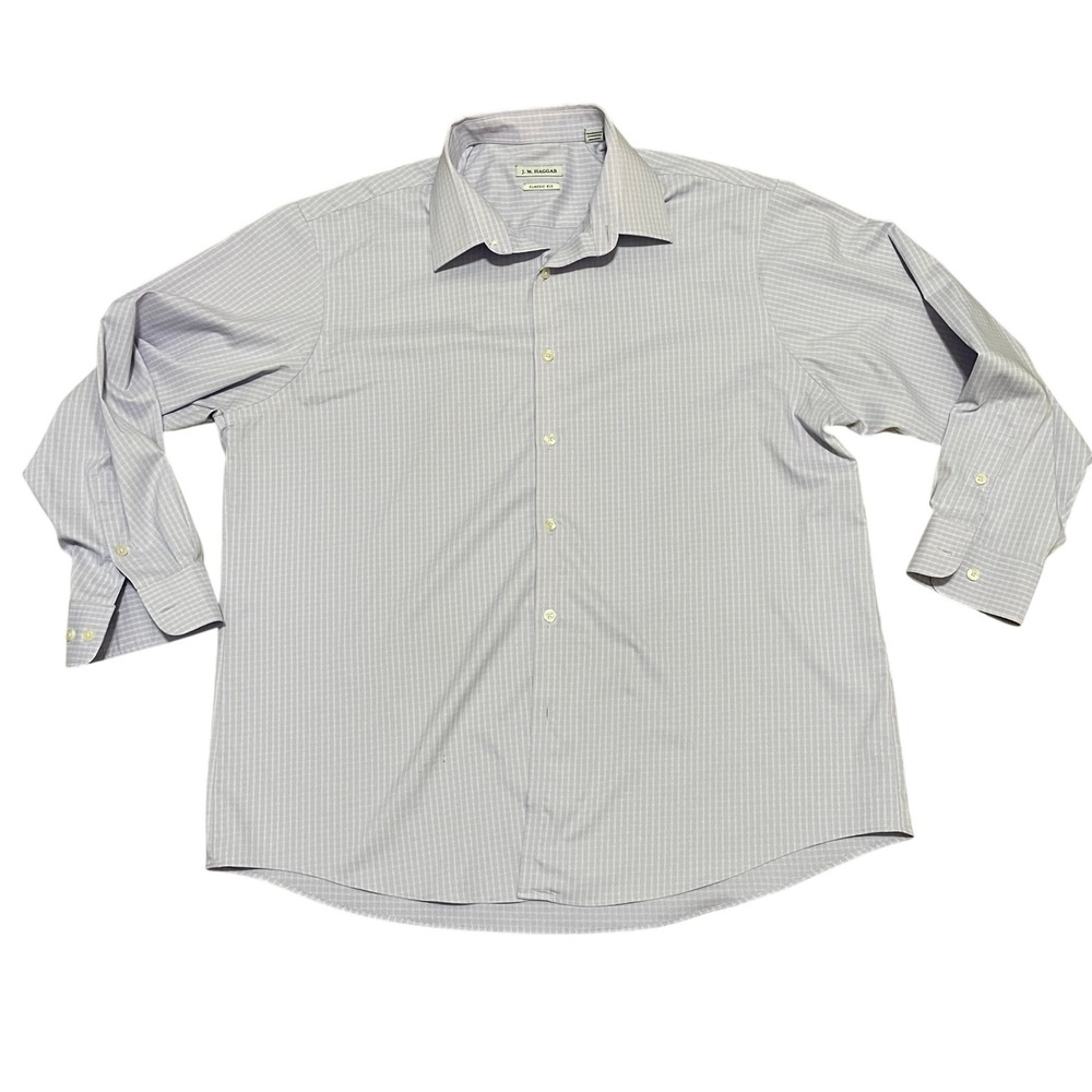 J.M.Haggar Mens Classic Fit Dress Shirt Lavender Check Button Down 17-17.5 32 33